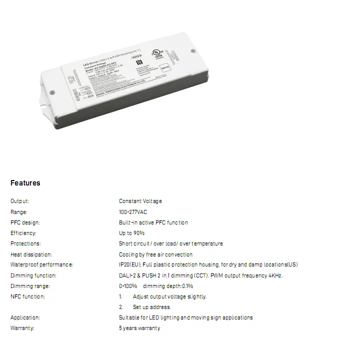 Driver LED dimmerabile DALI CCT a tensione costante da 60 W